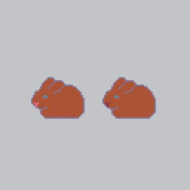 Two brown pixel-art rabbits. The one on the right is supposed to be peach colored, but it isn't.