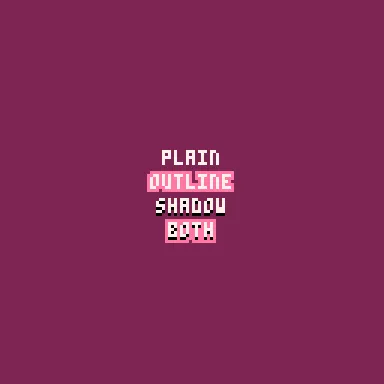 sample text drawn with an outline, with a drop shadow, and with both