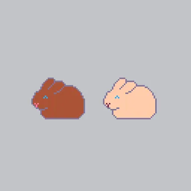 Pixel art of a brown rabbit on the left and a peach colored rabbit on the right. All according to plan.